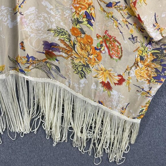 Bishop + Young Kimono Cardigan Womens Medium Large Beige Floral Fringe Sheer - Picture 16 of 16